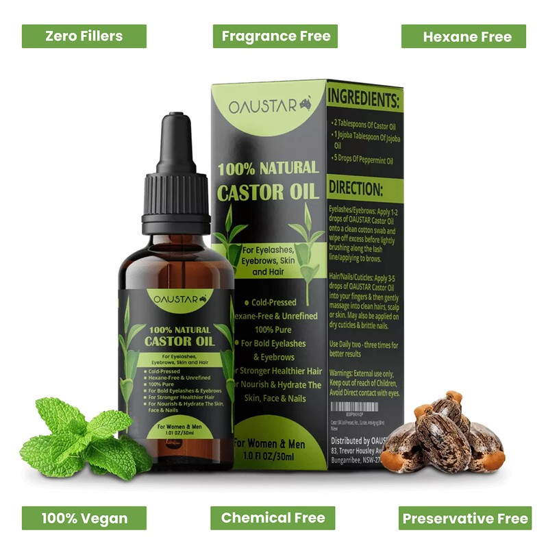 Castor Oil-Cold Pressed, For Hair Growth, Bold Eyelashes & Eyebrows,