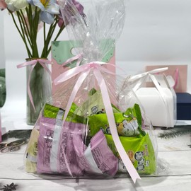 5x7 Inch Pink Satin Ribbon Twist Tie Bows for Gift Wrapping - 50 Counts