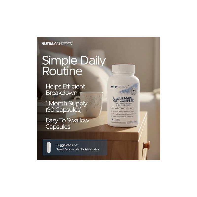 L-Glutamine Gut Complex - 90 Vegan Capsules - Gut Lining