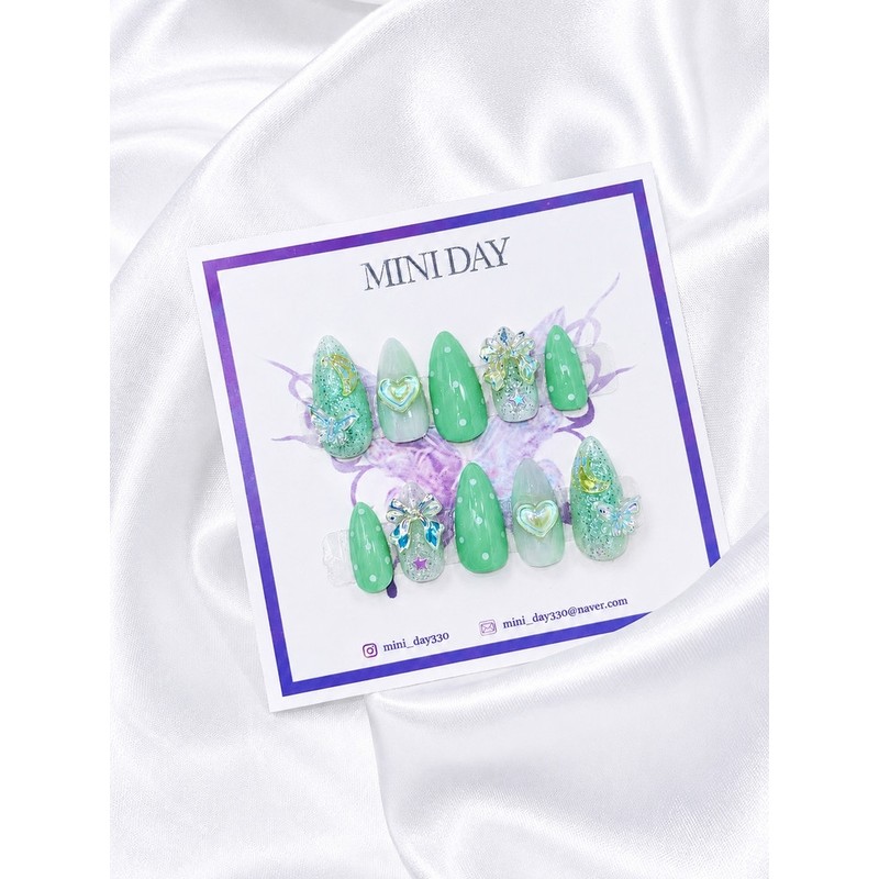 Glazed Mint Handmade Nail Tips - Ballerina / 글레이즈 민트