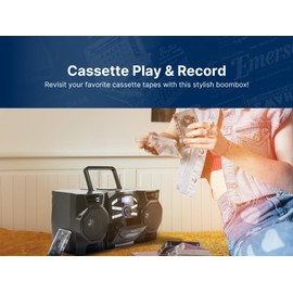 Emerson Portable CD Player Boombox with Cassette Player, Tape Recorder, AM/FM Radio, MP3 AUX Input, Detachable Speakers, AC/DC & Battery Operated – Stereo System for Home, Travel, Indoor & Outdoor Use