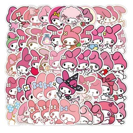 50Pcs Cartoon Cute My Melody PET Transparent Stickers Pack Decal for Water Bottles Cup Laptop Phone Guitar Car Bike,Kid/Teen Gift JKT