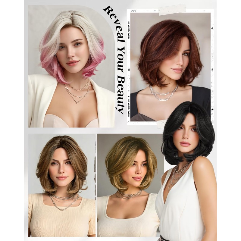 Layered Bob Wig with Curtain Bangs,Dirty Blond