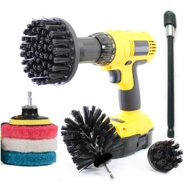 HUAWELL - Juego de cepillos para taladro exfoliante, almohadillas con extensor de 15,2 cm para el hogar, la cocina, el baño, suministros de limpieza, limpiador de lechada (ultra negro)