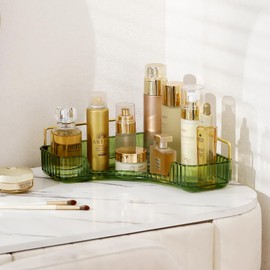 INVSSENE Corner Bathroom Countertop Organizer, Vanity Trays for Counter, Makeup Organizers, Perfume Tray, Kitchen Spice Rack, (Green, 1 Tier)