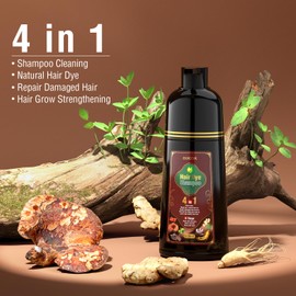 OUKEYA Dark Brown Hair Dye Shampoo 4 In 1, Hair Color Shampoo for Gray Hair Coverage for Women & Men, Instant Natural Herbal Ingredients Color Professional Salon-Level Treatments