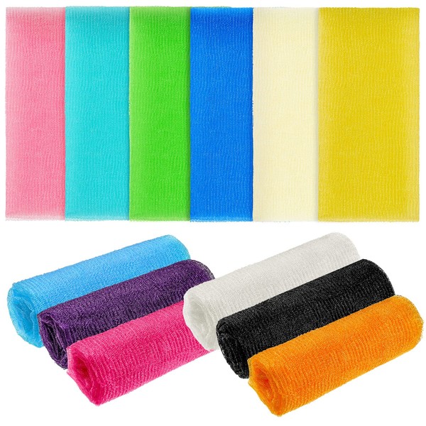 12 PACK 36 Inch Extra Long Exfoliating Bath Cloth/Towel Nylon Bath Towel Korean Exfoliating Bath Cloth/Towel Japanese Bath Cloth/Towel Body Shower Cleaning Sponges for Back and Body Use,12 Color