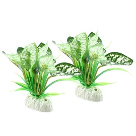 Auvotuis Soft Aquarium Plants Betta Fish Tank Decorations Betta Leaf Pad 4 Inch, Silk Plastic Artificial Plants for Aquarium Reptile Tank Decor (E-2Pcs Set/Green)