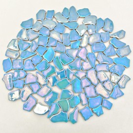 0.68"-1.53" Irregular Ceramic Mosaic Tiles,500g/1.1lb Ceramic Mosaic Tiles for Crafts,Ceramics Mosaic Pieces for Home Decoration or DIY Crafts,Mosaic Making Supplies (Iridescent Pearl Sky Blue)