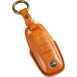 [smasol] New Serena C28 Lukes B4 Late Type X-Trail Key Cover Genuine Leather Nissan Sakura Smart Key Case Nissan Aria Kicks e-power 2024 New Key Case, 3D Luxury 4 Buttons/Camel, S