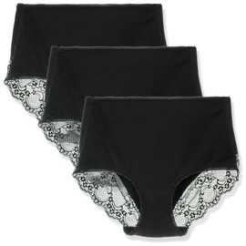 LIQQY Women's 3 or 4 Pack Comfort Cotton Lace Coverage Full Rise Briefs Underwear (Medium, Black)
