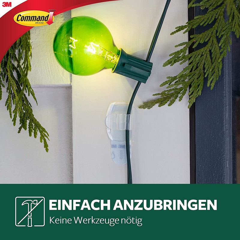Command Transparente Lichterketten-Clips für den Außenbereich, 26 Clips, 30 Klebestreifen,