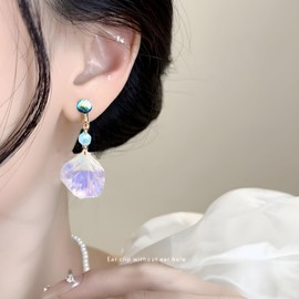 Mermaid Earrings Resin Clear Seashell Drop Earrings Mermaid Scales Clip on Earrings Sea Shell Earrings Jewelry for Women (Light Blue)