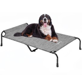 Veehoo Original Elevated Dog Bed - Outdoor Raised Dog Cot Bed for Large Dogs, One-Sided Raised Cooling Pet Bed, Dogs Sleeping Training Cot, Non-Slip & Breathable, Black Silver 53" L x 33" W x 7.9" Th
