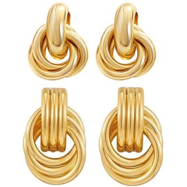 2 Pairs Gold Knot Earrings Chunky Statement Earrings Geometric Drop Dangle Earrings Long Twisted Earrings Jewelry for Women
