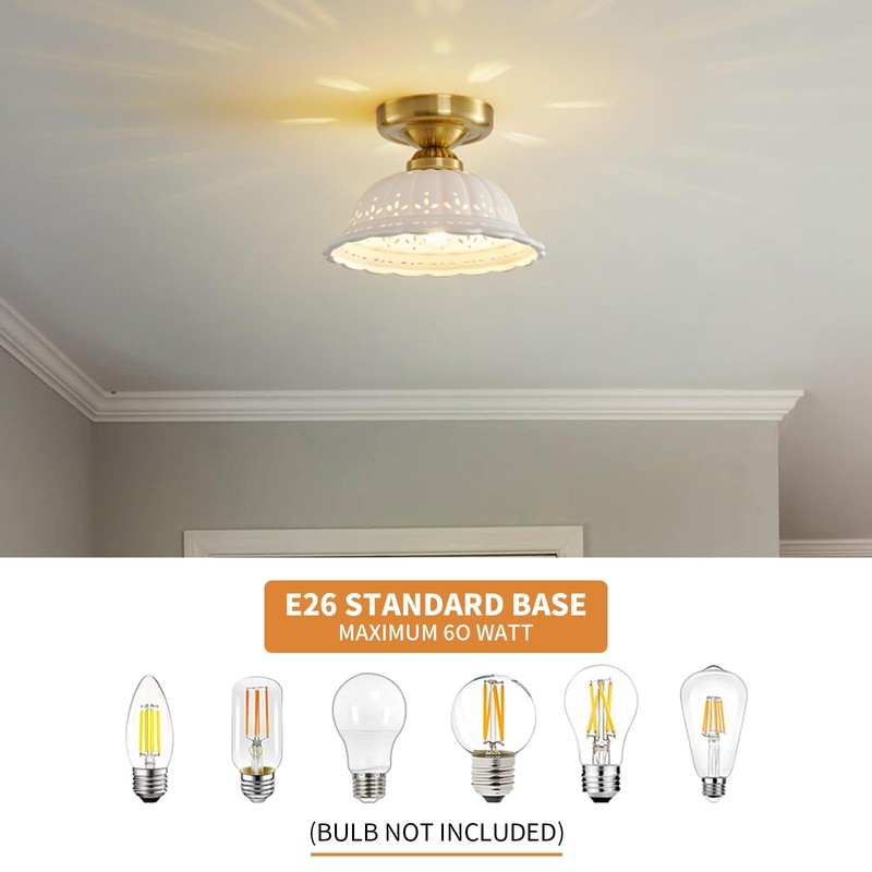 Vintage Ceramic Semi Flush Mount Ceiling Light - 2 Pack,