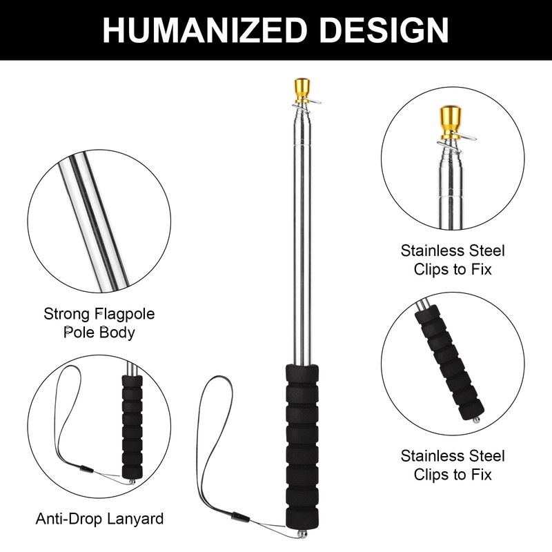 Risipu 8.2FT Telescopic Flag Pole,Stainless Steel Handheld Portable Extendable Retractable