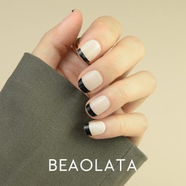 Beaolata Nail Polish Strips, 32PCS Salon Quality Wraps, Long Lasting Gel Nail Stickers for Women Easy Apply& Remove (Playing Black)