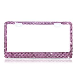 13 Row 1300+ Super Shiny Real Glass Crystal Encrusted Over the Chrome Coating Metal License Plate Frame+Free Cap