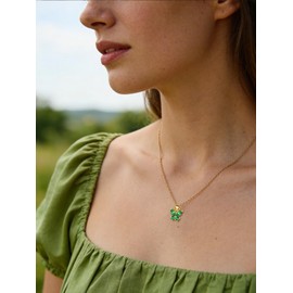 Silvora 14k Gold Plated Butterfly Necklace for Women, May Birthstone Necklace Emerald Green Pendant Necklaces Choker Cute Birthstone Jewelry Necklace Chains for Mothers Birthday Gifts