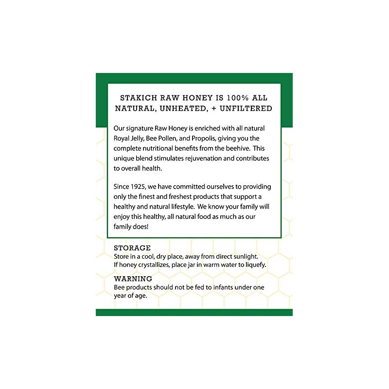 Stakich Royal Jelly, Bee Pollen, Propolis Raw Honey - Pure,