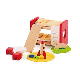 Hape Wooden Doll House Furniture Children's Room with Accessories| 1:12 Scales Miniature Dollhouse Furniture