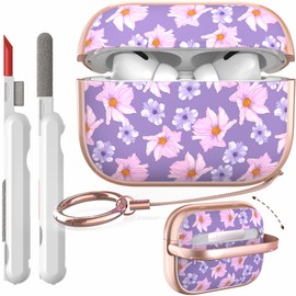 TATOFY for Airpods Pro 1st and 2nd Generation Case with Lock Flowers AirPod Pro Hard Case Cover for Women Girls with Cleaner Kit (Purple, AIrPods Pro 2 & Pro)