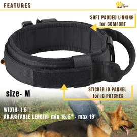 Tactical Dog Collar – Black Dog Collar with Handle – Military Dog Collar – Dog Training Collar for German Shepherd (M, Black)