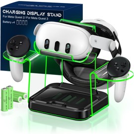 Fast VR Charging Dock for Meta Oculus 3: LED Quest Charging Station for Oculus 2 Aceesories - Light Up Controller Stand with 4 Rechargeable Batteries for Meta Quest 3S