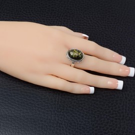 Sterling Silver and Baltic Green Oval Amber Ring Size: 10.5