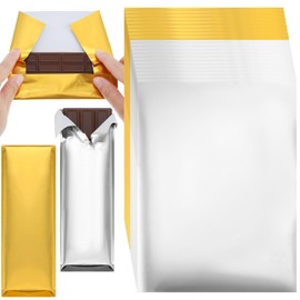 Tanlade 200 Pcs Gold and Silver Chocolate Bar Wrappers Bulk with Thick Paper Backing Aluminum Foil Candy Wrappers Sheet for Individual Food Homemade Sweets DIY Brownies Fudge Packing Gift 7.5 x 6 Inch