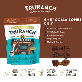 TRURANCH 4-5" Collagen Bones, Bully - Collagen Dog Bones - Long Lasting Healthy Joint Support - Rawhide Alternative - Skin & Coat Health, Value Pack, 3 Bags, 12 Count