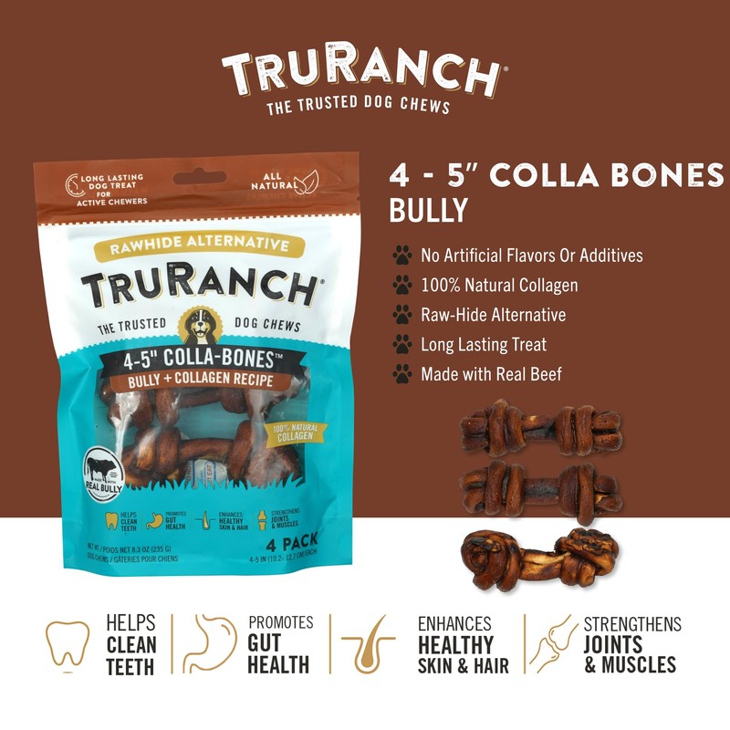 TRURANCH 4-5" Collagen Bones, Bully - Collagen Dog Bones -