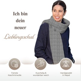 yanopurna Unisex Cashmere Scarf - Hand Woven Stole Made of 100% Cashmere Wool - Warm Wrap Scarf, Neck Gaiter, Head Wrap Cashmere Scarf for Men and Women - Made in Nepal, Grey Herringbone