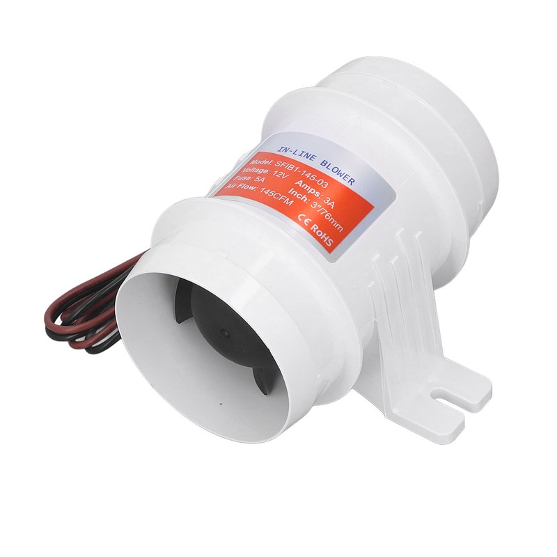 In Line Air Blower 3in 145CFM 12V High Efficiency Marine