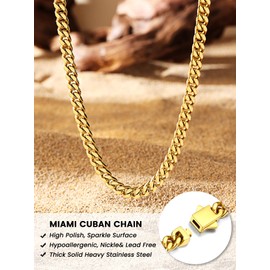 Hypoallergenic Diamond Cut Miami Cuban Link Chain for Men, Gold Chain for Men, Chain Necklace for Men Boys Women, Hip-Hop & Cool Men’s Necklace, 18K Gold Plated, 5mm Width, 22 Inch