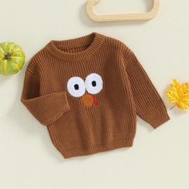 Afunbaby Baby Girl Boy Knit Sweater Blouse Pullover Sweatshirt Warm Crewneck Long Sleeve Tops for Infant Toddler (3-4T,Tanksgiving Turkey Brown)