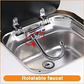 Camper Faucet Folding Faucet RV Water Tap Cold and Hot Water 360 Degree High-end Kitchen Sink Faucet Spout Dual Knob Handles Brass Constructed & Chrome Polished, Black Base Curve G9/16