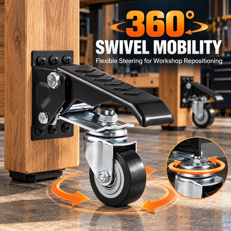 Retractable Workbench Caster Wheels for Heavy-Duty Tables – 4-Pack with