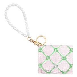 Lilly Pulitzer Snap ID Card Case, Cute Keychain Wallet, Slim Credit Card Holder with Pearl Wristlet Strap, Butterfly Trellis