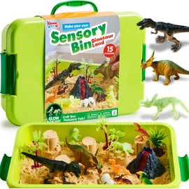 Klever Kits Dinosaurs Sensory Bin Toys for Toddlers with Glow in The Dark Dinosaurs, Sandbox with Lid Magic Sand, Preschool Learning Activities Gifts for Boys Girls Age 3+