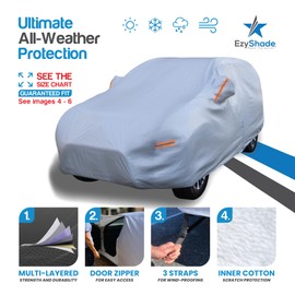 EzyShade 10-Layer SUV Car Cover Waterproof All Weather. See Vehicle Size-Chart for Accurate Fit. Outdoor Full Exterior Covers for Automobiles Heavy Duty Tarp Jeep Rav4 CRV. Size S3 (See SizeChart)