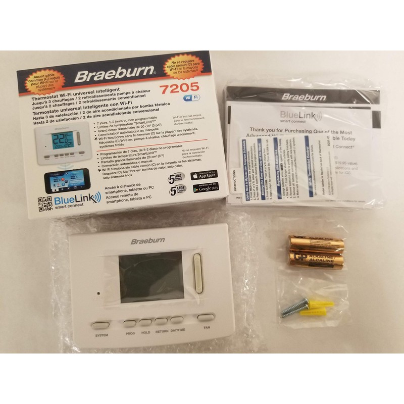 Braeburn 7205 Digital Programmable Wi-Fi Thermostat, White