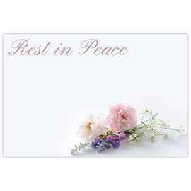 celloexpress Rest in Peace (Laying Flowers) Flower Message Cards - 60mm x 90mm - Bereavement Florist Card Sympathy Condolences Notes (Pack of 10)