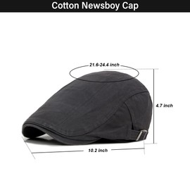 meioro Men's Newsboy Hat Cabbie Beret Ivy Flat Cap Adjustable Gatsby Hat Cotton Driving Hunting Cap(Black+Grey)