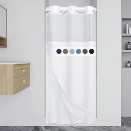 Beige Stall No Hook Shower Curtain with Snap in Liner,230GSM Waffle Weave Shower Curtains for Bathroom,54W x 80H - Color: white, Size: 60"W x 74"L (Pack of 1)