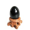Black Obsidian Gemstone Egg Sphere with Wooden Stand for Healing