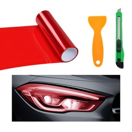Wevdn Car Light Tint Film, 46.8" × 11.8" Extra-Wide Waterproof Headlight Taillight Tint Wrap Roll, Self Adhesive Film Sticker Sheet for Car Headlight Tail Lights with Squeegee+Cutter (Red)
