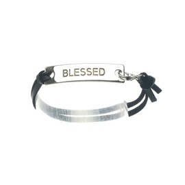 Occasions Gift Giving Blessed Message Metal Plate Faux Leather Double Strand Bracelet (Silvertone)