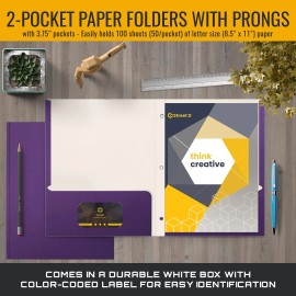 Better Office Products Purple Paper 2 Pocket Folders with Prongs, 50 Pack, Ma...